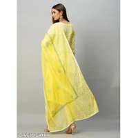 Yellow Embroidered Cotton Blend Straight Kurta Pant Dupatta Set