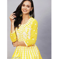 Yellow Chikankari Georgette Straight Kurta Pant Set