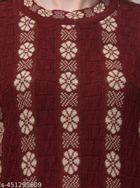 Dark Maroon Knitting Wool A-line Kurta Pant Set