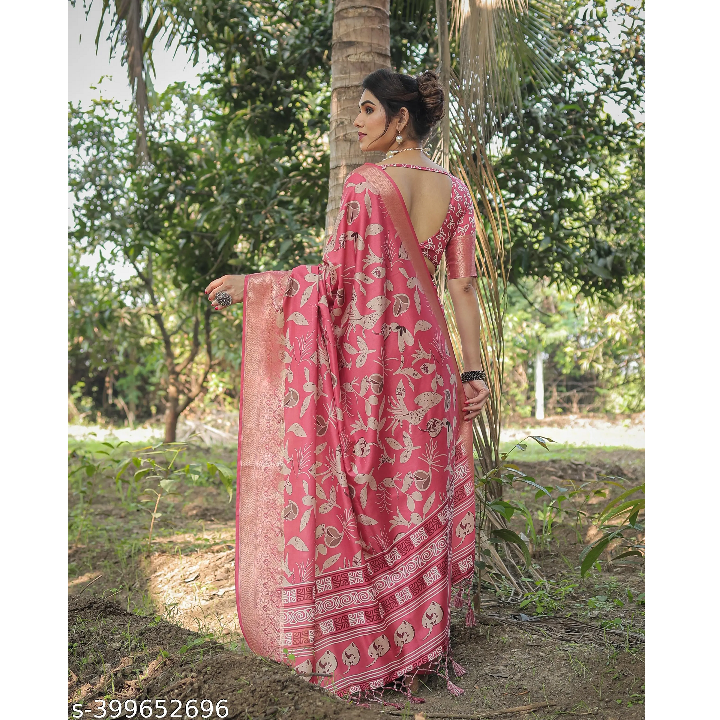 Pink Printed Dola Silk Traditional Saree With Blouse