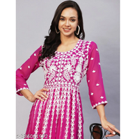 Pink Chikankari Georgette Straight Kurta Pant Set