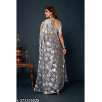 Silver Foil Printed Chiffon Bollywood Saree With Blouse