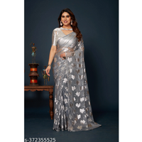 Silver Foil Printed Chiffon Bollywood Saree With Blouse