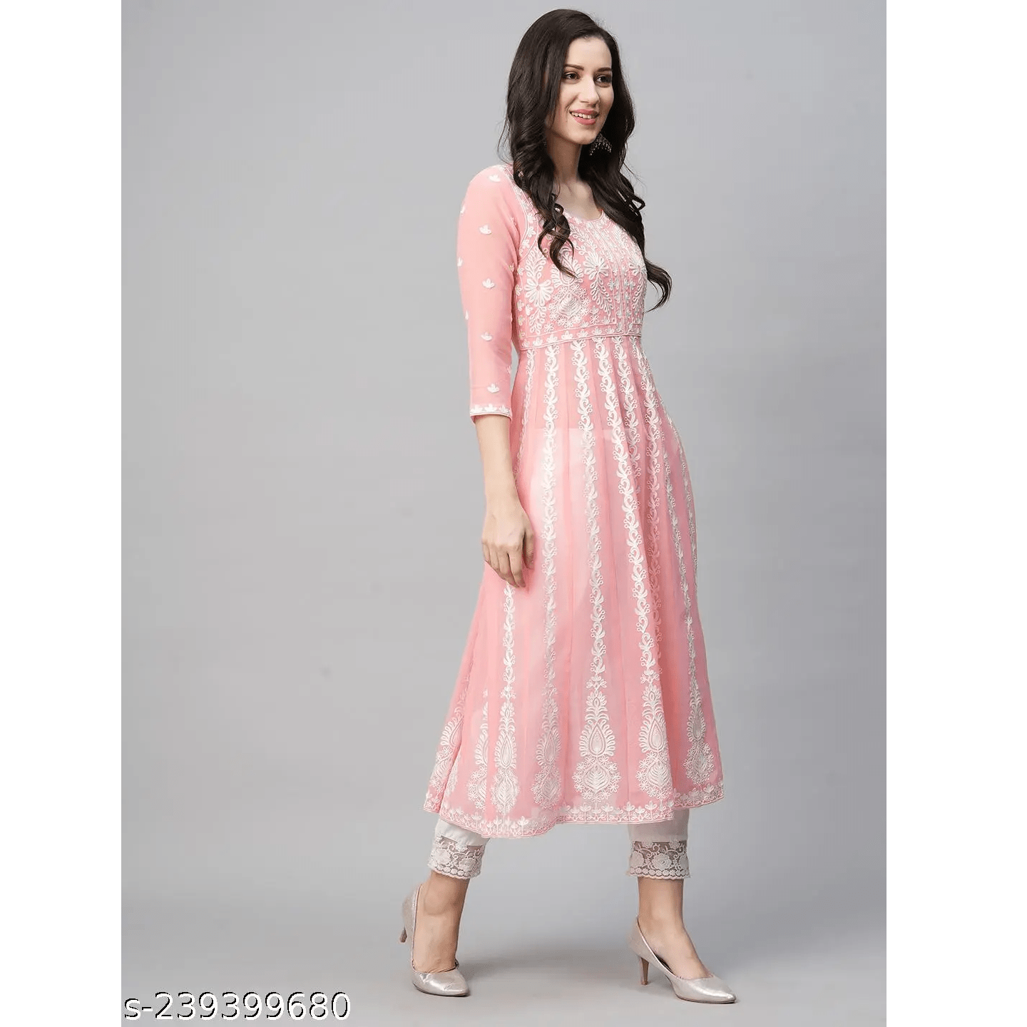 Baby Pink Chikankari Georgette Anarkali Kurta Pant Set