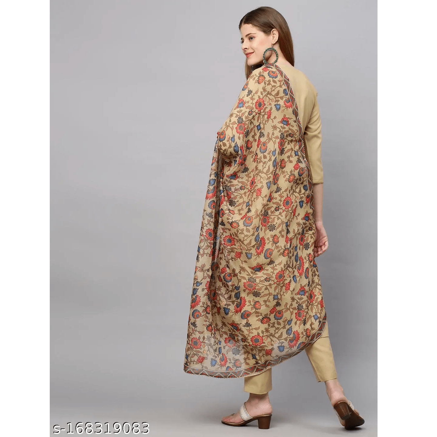 Beige Embroidered Rayon Straight Kurta Pant Dupatta Set