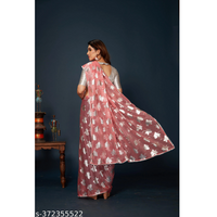 Baby Pink Foil Printed Chiffon Bollywood Saree With Blouse