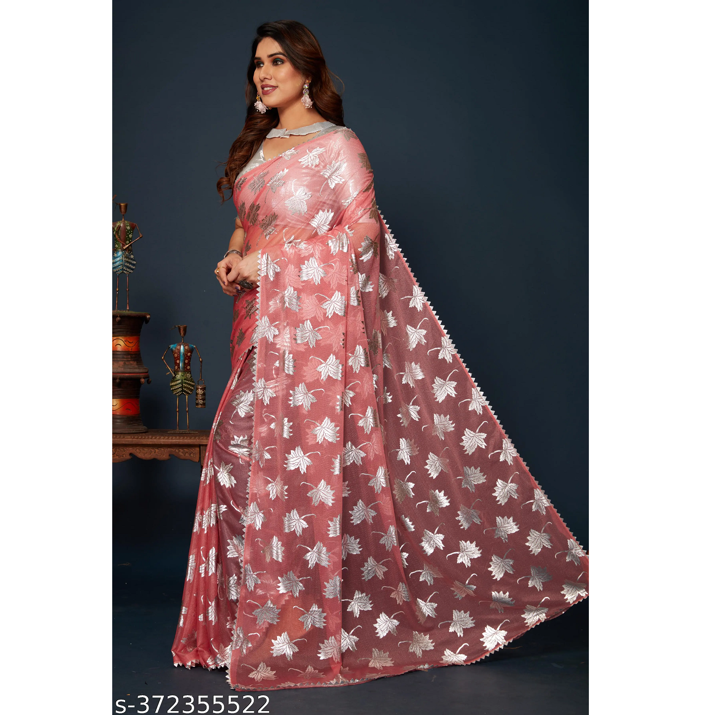 Baby Pink Foil Printed Chiffon Bollywood Saree With Blouse