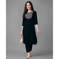 Black Embroidered Cotton Blend Straight Kurta Pant Set For Women