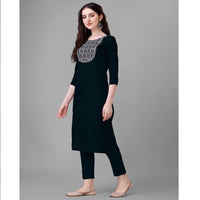 Black Embroidered Cotton Blend Straight Kurta Pant Set For Women