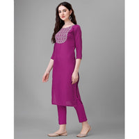 Purple Embroidered Cotton Blend Straight Kurta Pant Set For Women