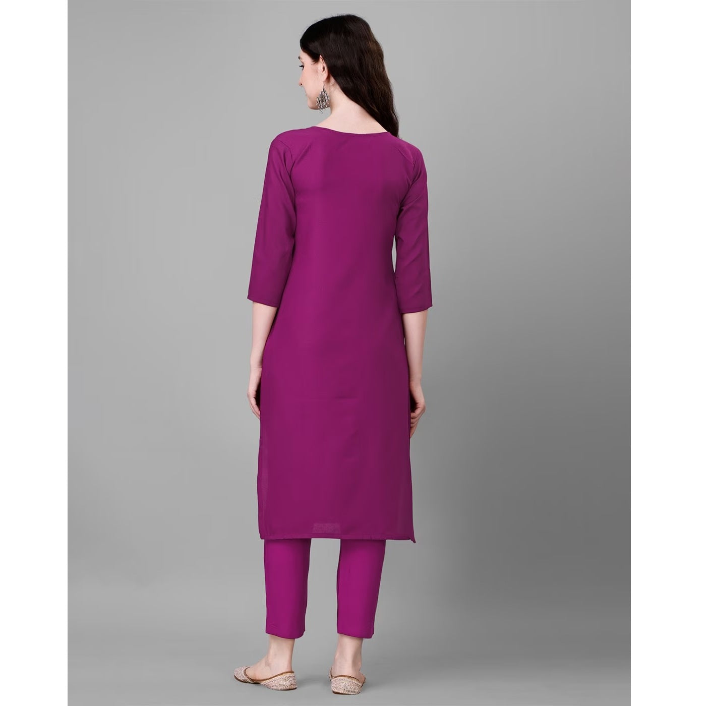 Purple Embroidered Cotton Blend Straight Kurta Pant Set For Women