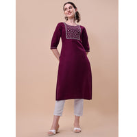 Ethnic Wear Embroidered Cotton Blend Straight Kurta Pant Set