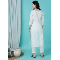 White Embroidered Cotton Straight Kurta Pant Set