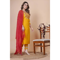 Yellow Embroidered Royan slab Straight Kurta Dupatta Set