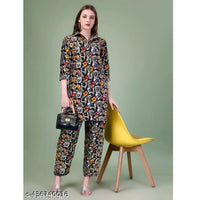 Orange Printed Polyster Co-Ords Kurta Set For Women