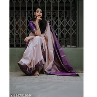 Purple Solid Banarasi Silk Saree Wtih Blouse