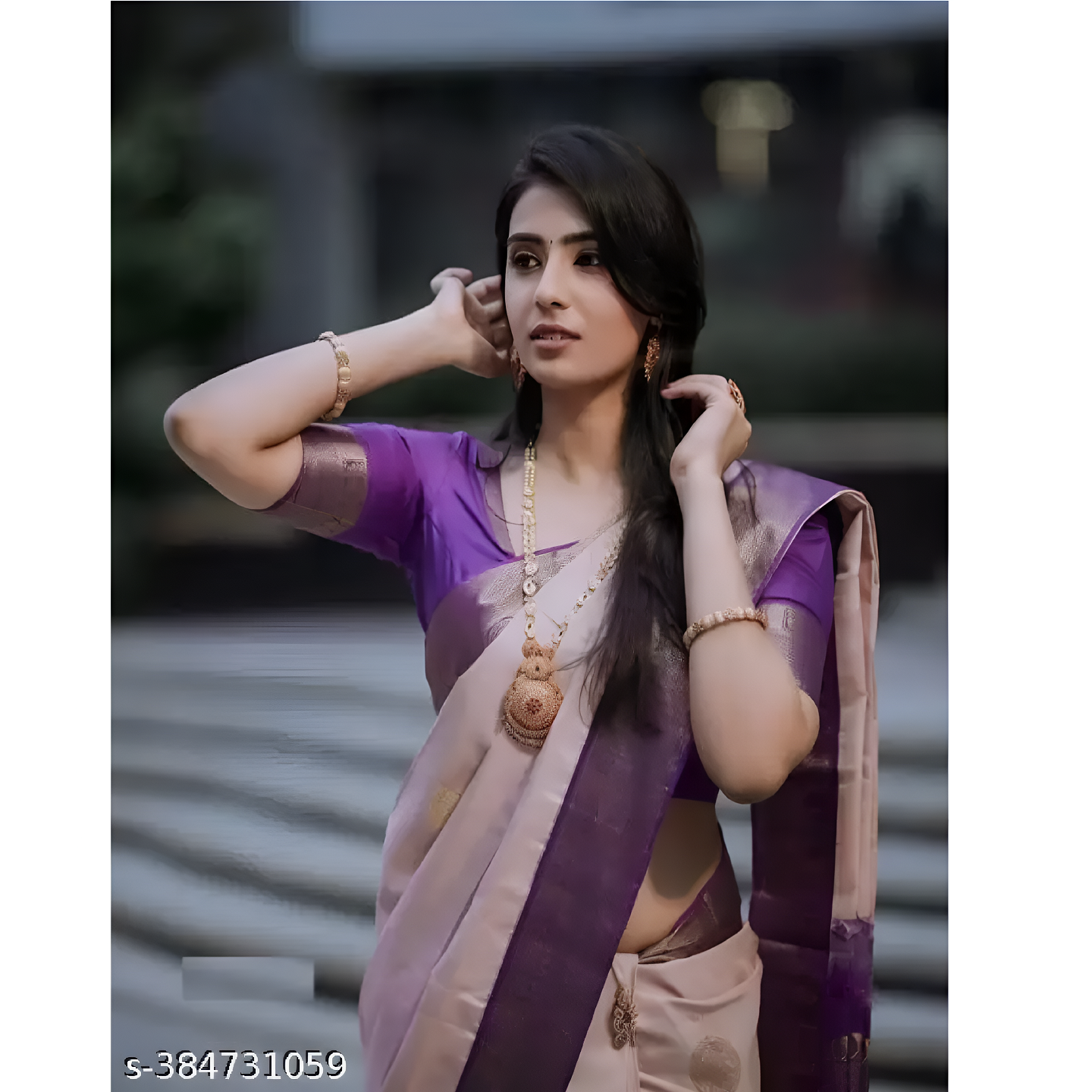 Purple Solid Banarasi Silk Saree Wtih Blouse